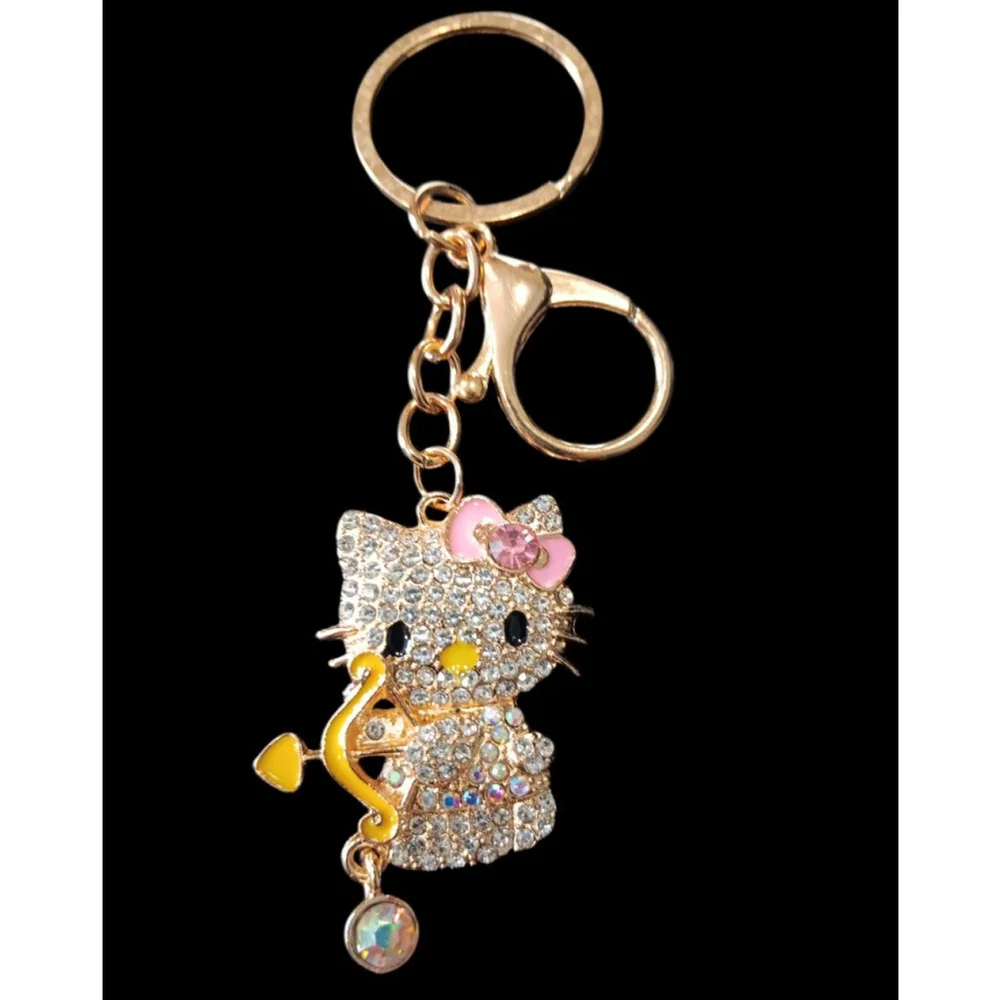 Hello Kitty Character Rhinestone Cupid Valentine's Key Chain Purse Charm Blue